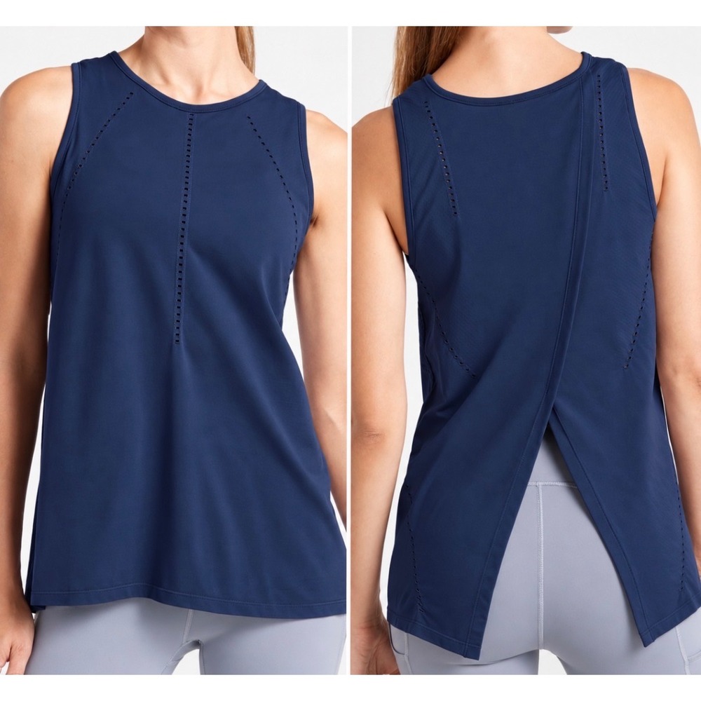 Athleta Foothill Split Back Seamless Breathable Tank Top Navy Blue XS